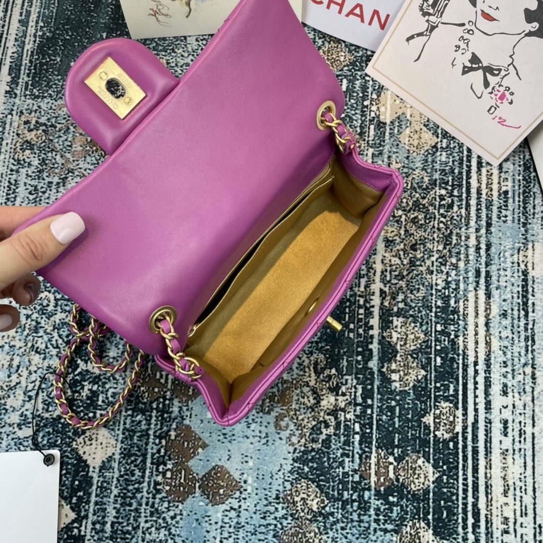 Chanel AS1786 Chanel Mini Flap Bag Lambskin Gold NA106 Purple