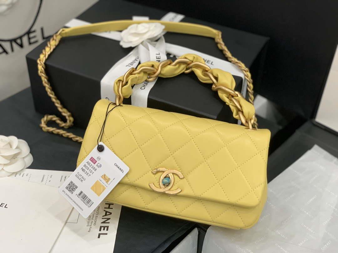 Chanel AS2388 Chanel Flap Bag Shiny Lambskin Gold Yellow