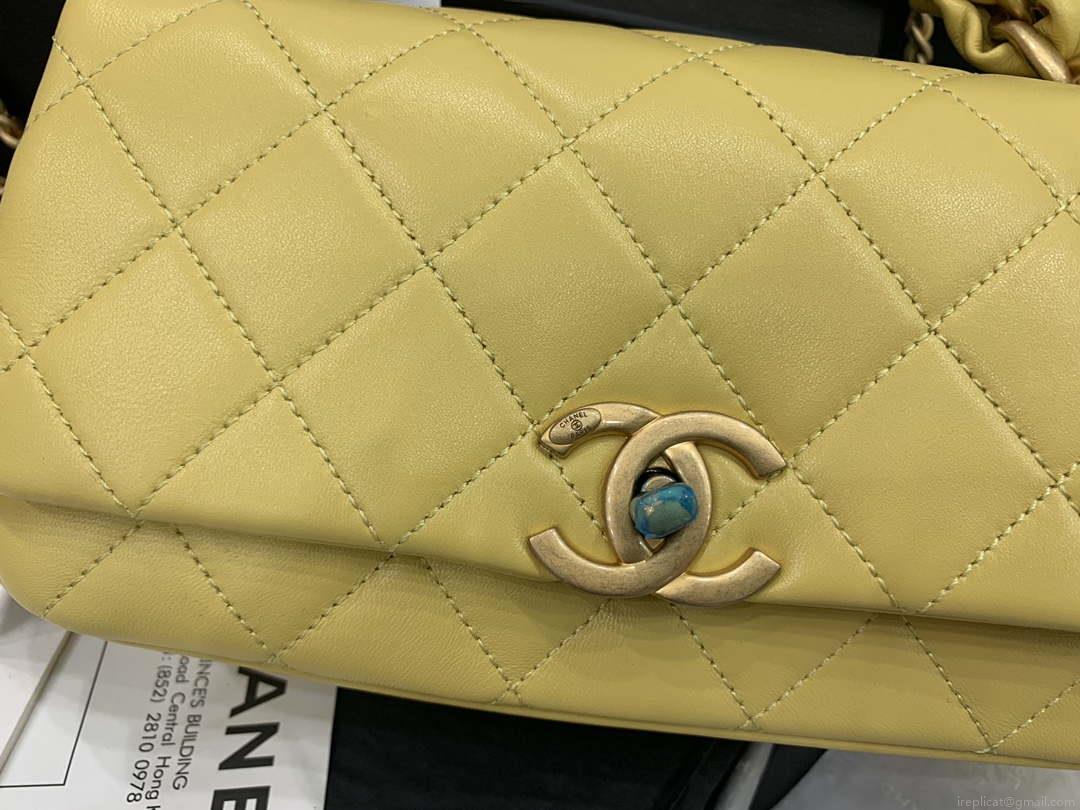 Chanel AS2388 Chanel Flap Bag Shiny Lambskin Gold Yellow