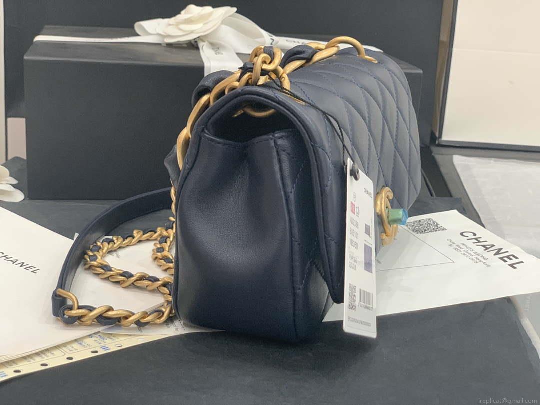 Chanel AS2388 Chanel Flap Bag Shiny Lambskin Gold Navy Blue