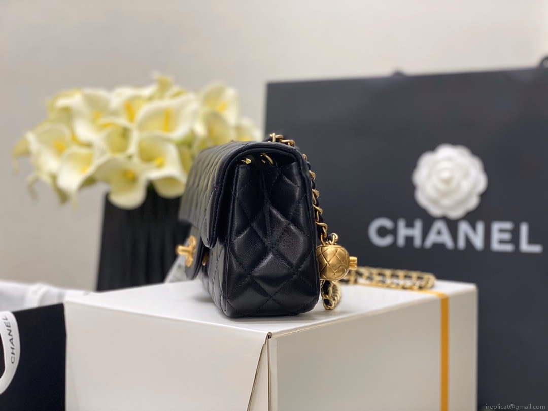 Chanel AS1787 Chanel Mini Flap Bag Lambskin Gold NA117 Black