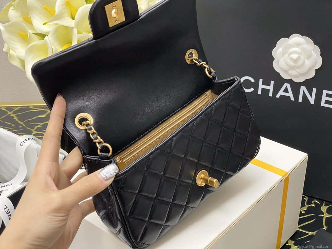Chanel AS1787 Chanel Mini Flap Bag Lambskin Gold NA117 Black