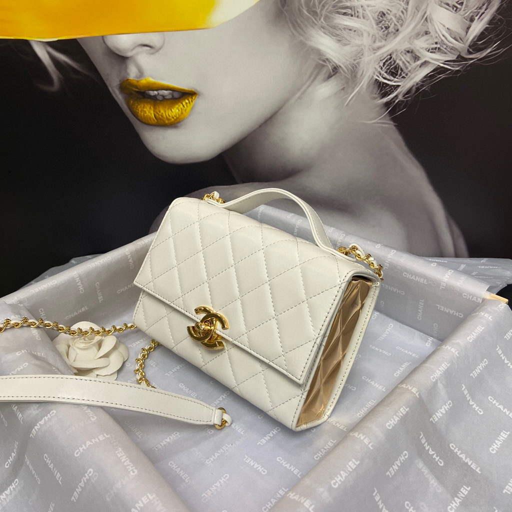 Chanel AS2796 Mini Flap Bag with Handle Lambskin White