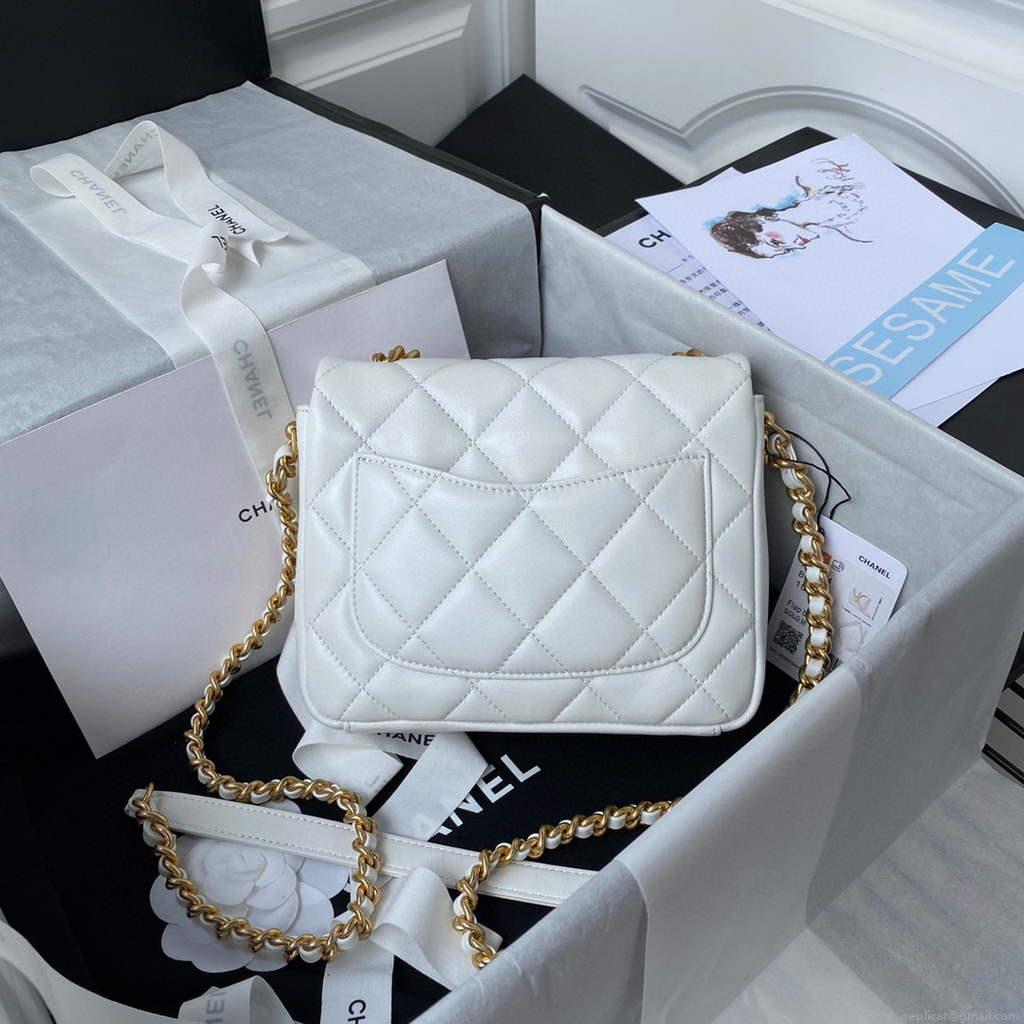 Chanel AS2734 Mini Flap Bag Lambskin Gold White