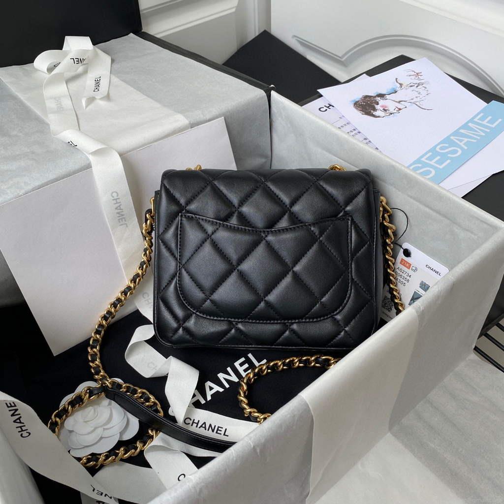 Chanel AS2734 Mini Flap Bag Lambskin Gold Black