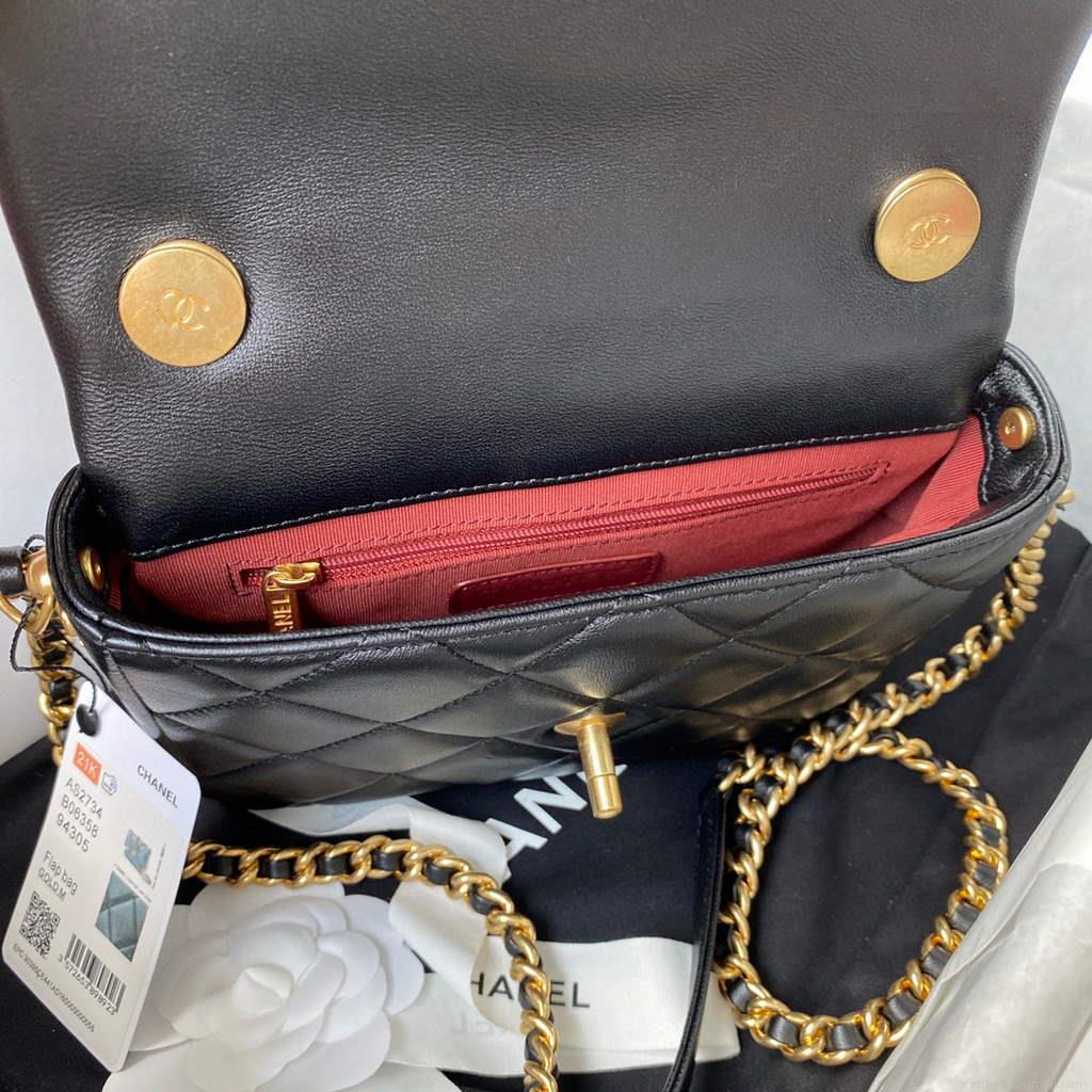 Chanel AS2734 Mini Flap Bag Lambskin Gold Black