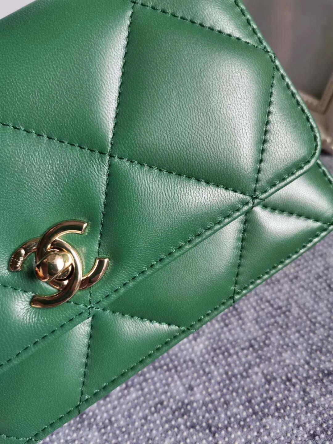 Chanel A80982 Lambskin Wallet On Chain With Gold Green