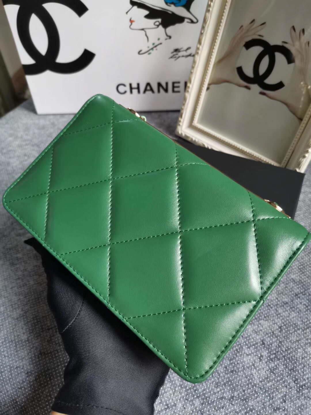 Chanel A80982 Lambskin Wallet On Chain With Gold Green