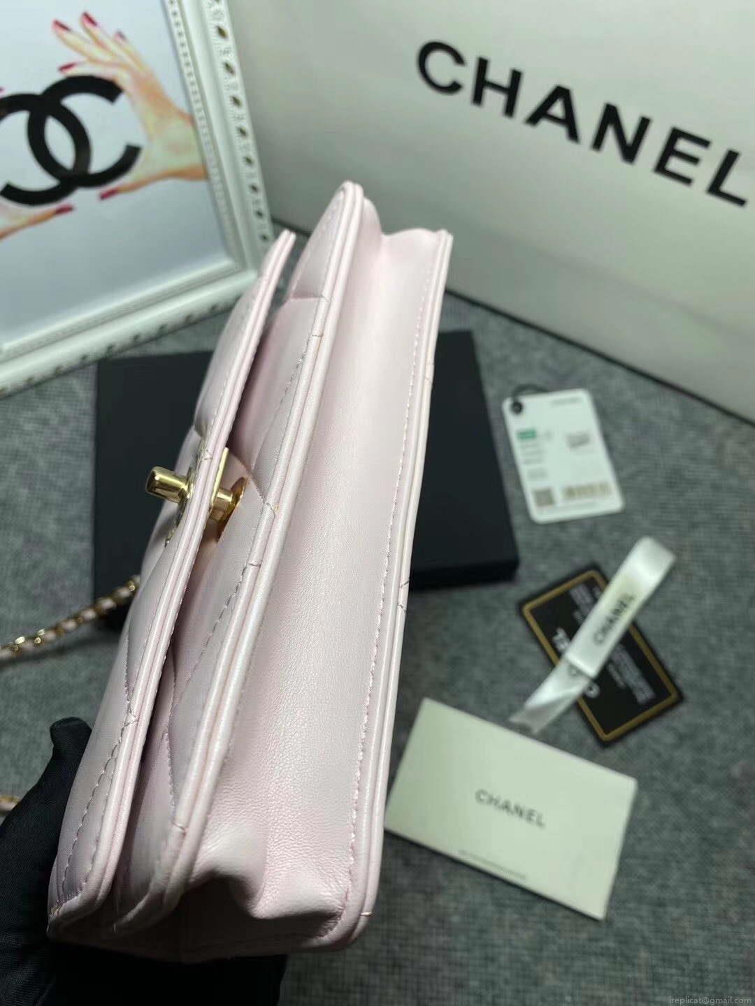 Chanel A80982 Lambskin Wallet On Chain With Gold Pink