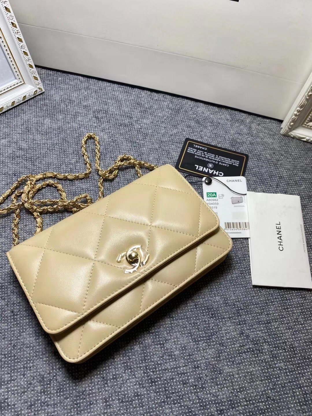 Chanel A80982 Lambskin Wallet On Chain With Gold Yellow