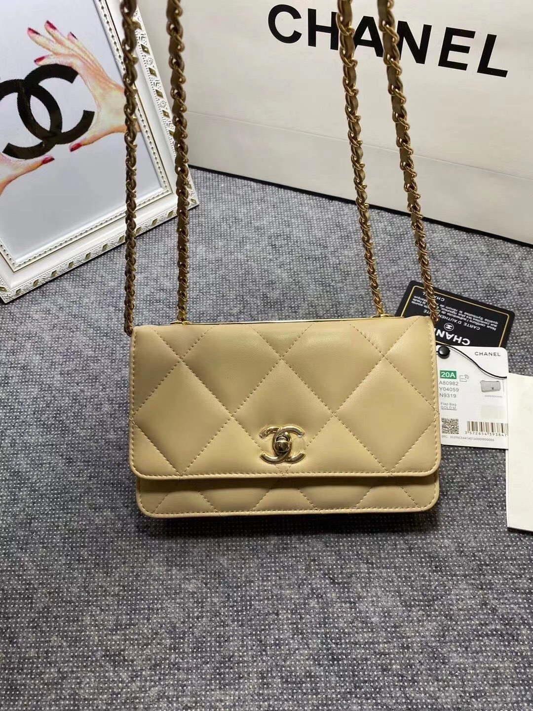 Chanel A80982 Lambskin Wallet On Chain With Gold Yellow