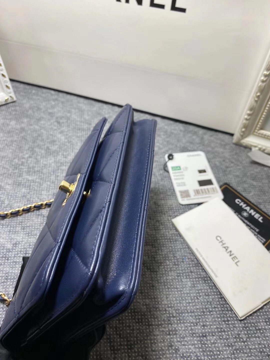 Chanel A80982 Lambskin Wallet On Chain With Gold Navy Blue