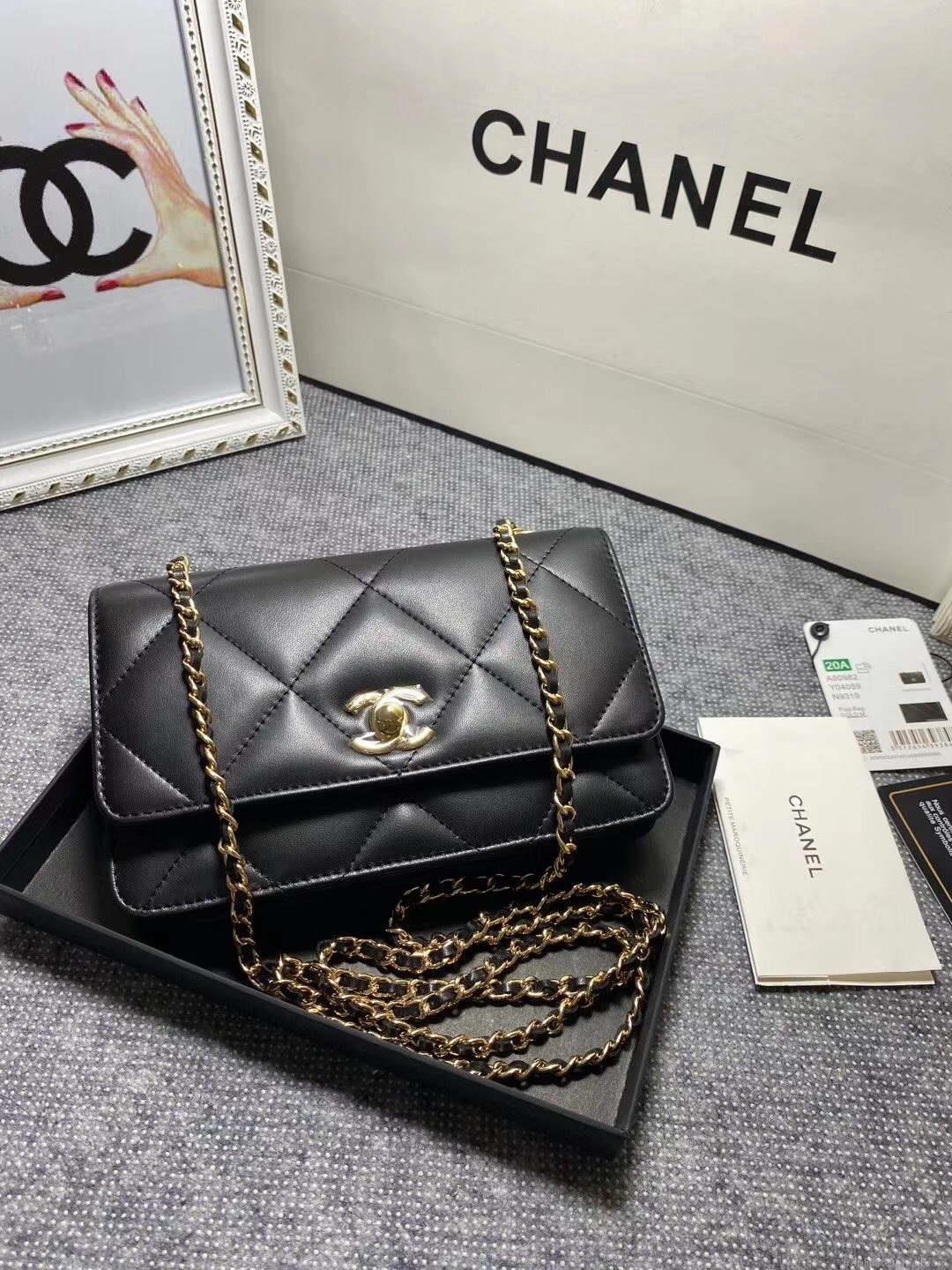 Chanel A80982 Lambskin Wallet On Chain With Gold Metal Black
