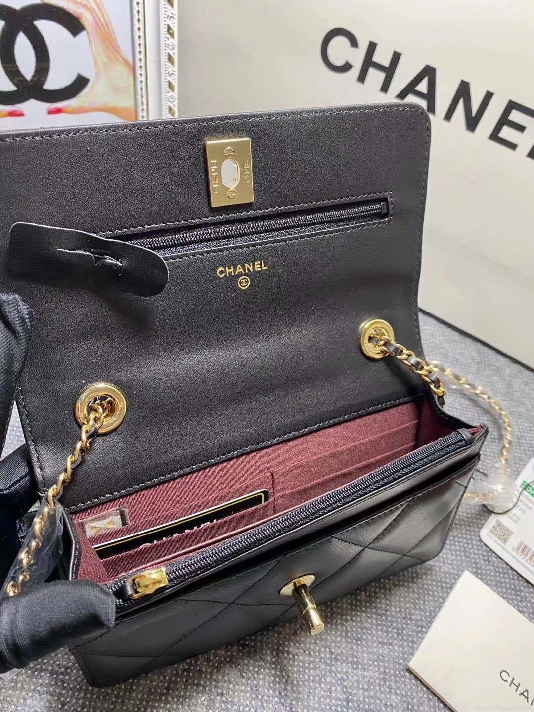 Chanel A80982 Lambskin Wallet On Chain With Gold Metal Black