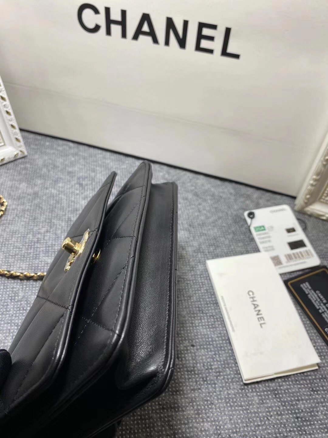 Chanel A80982 Lambskin Wallet On Chain With Gold Metal Black