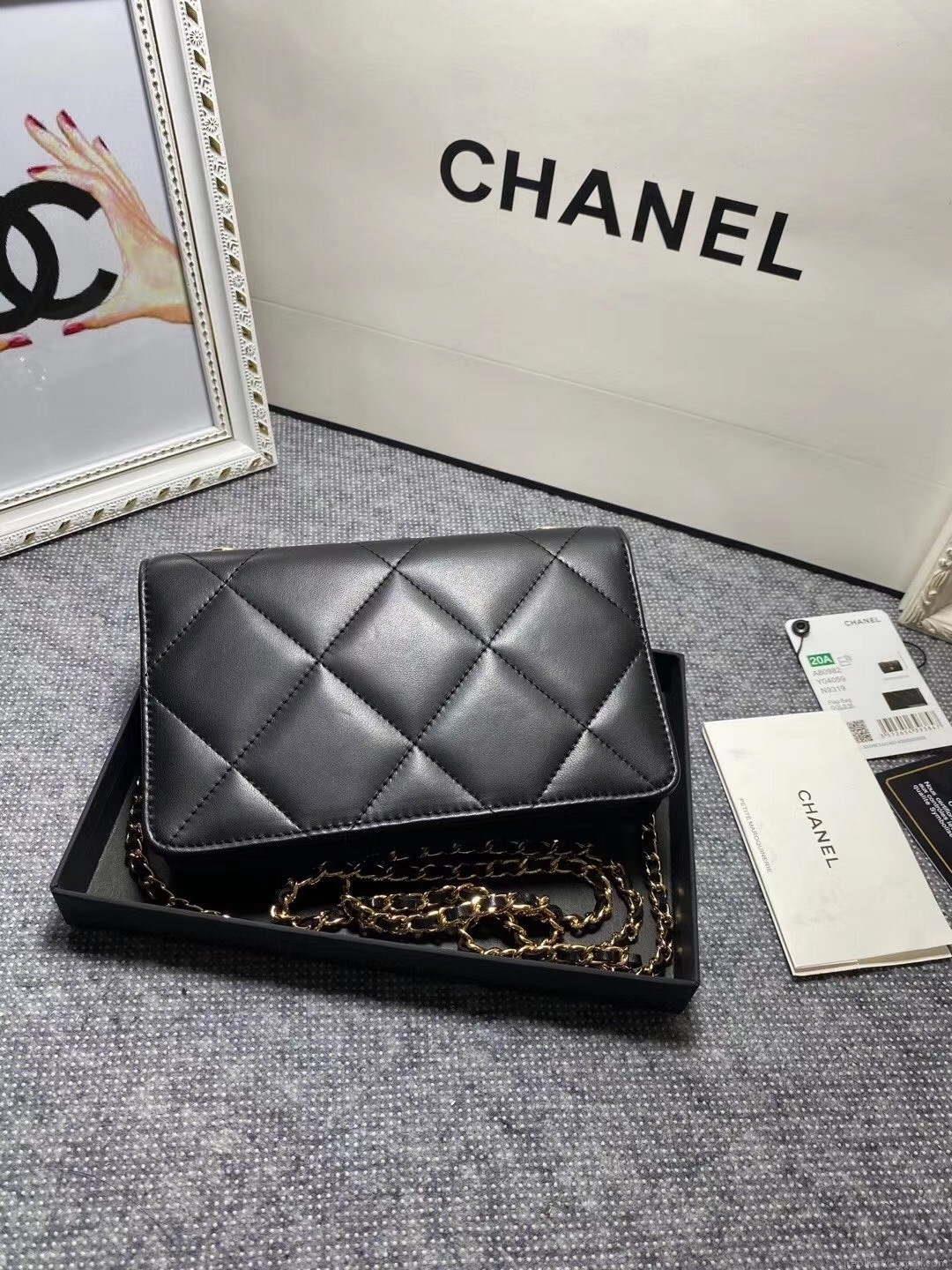Chanel A80982 Lambskin Wallet On Chain With Gold Metal Black