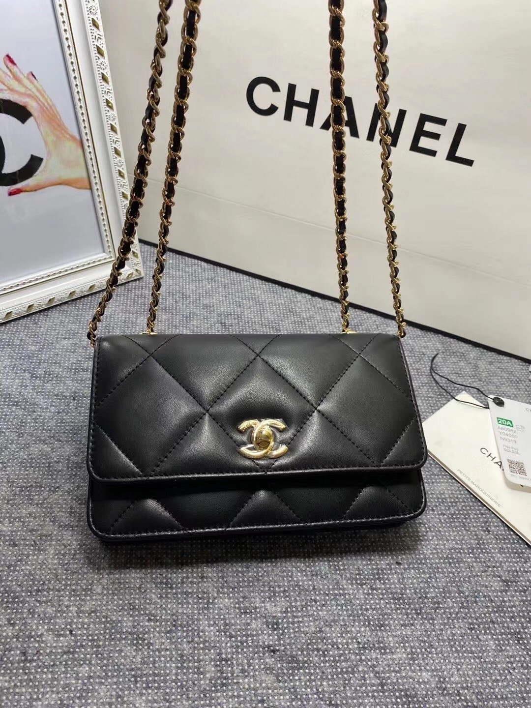 Chanel A80982 Lambskin Wallet On Chain With Gold Metal Black