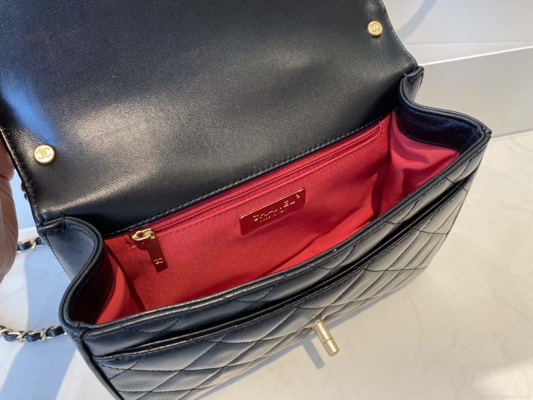 Chanel AS0970 Flap Bag Lambskin Leather 23cm Black