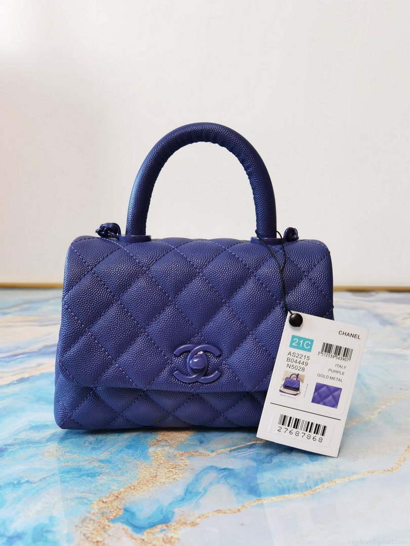Chanel AS2215 Mini Flap Bag with Top Handle Bag Grained Calfskin Purple