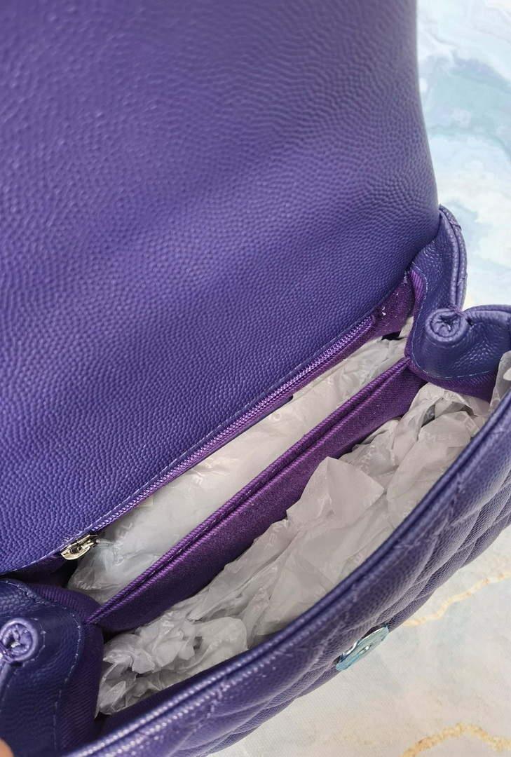 Chanel AS2215 Mini Flap Bag with Top Handle Bag Grained Calfskin Purple