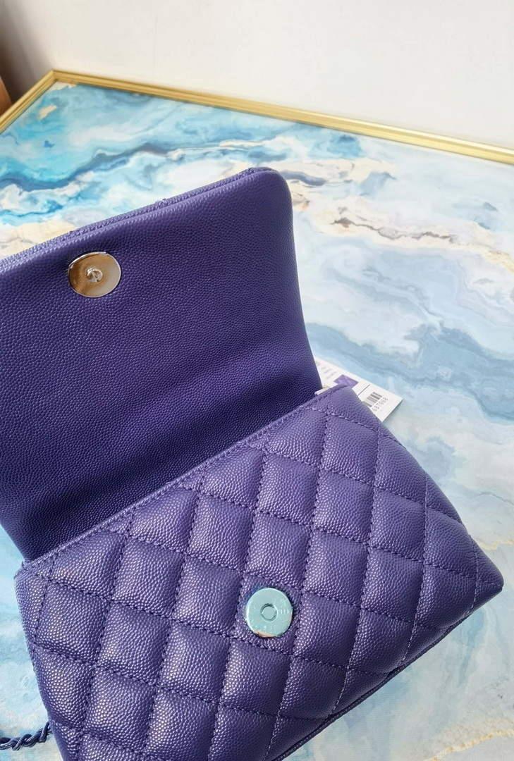 Chanel AS2215 Mini Flap Bag with Top Handle Bag Grained Calfskin Purple