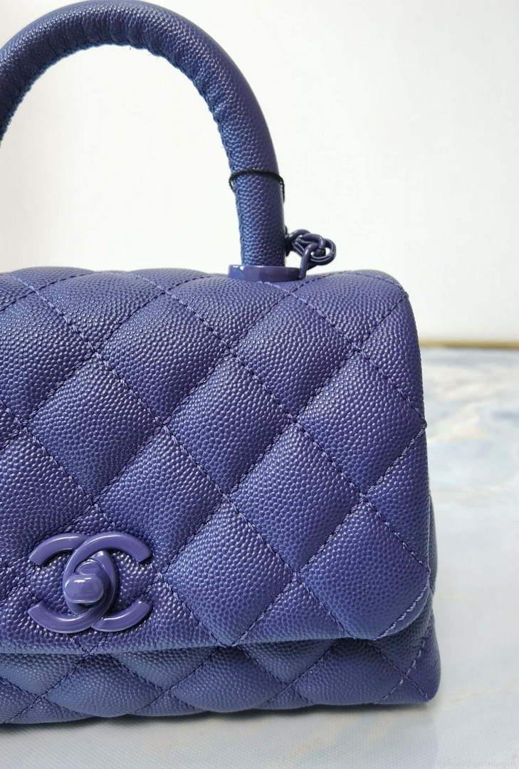 Chanel AS2215 Mini Flap Bag with Top Handle Bag Grained Calfskin Purple