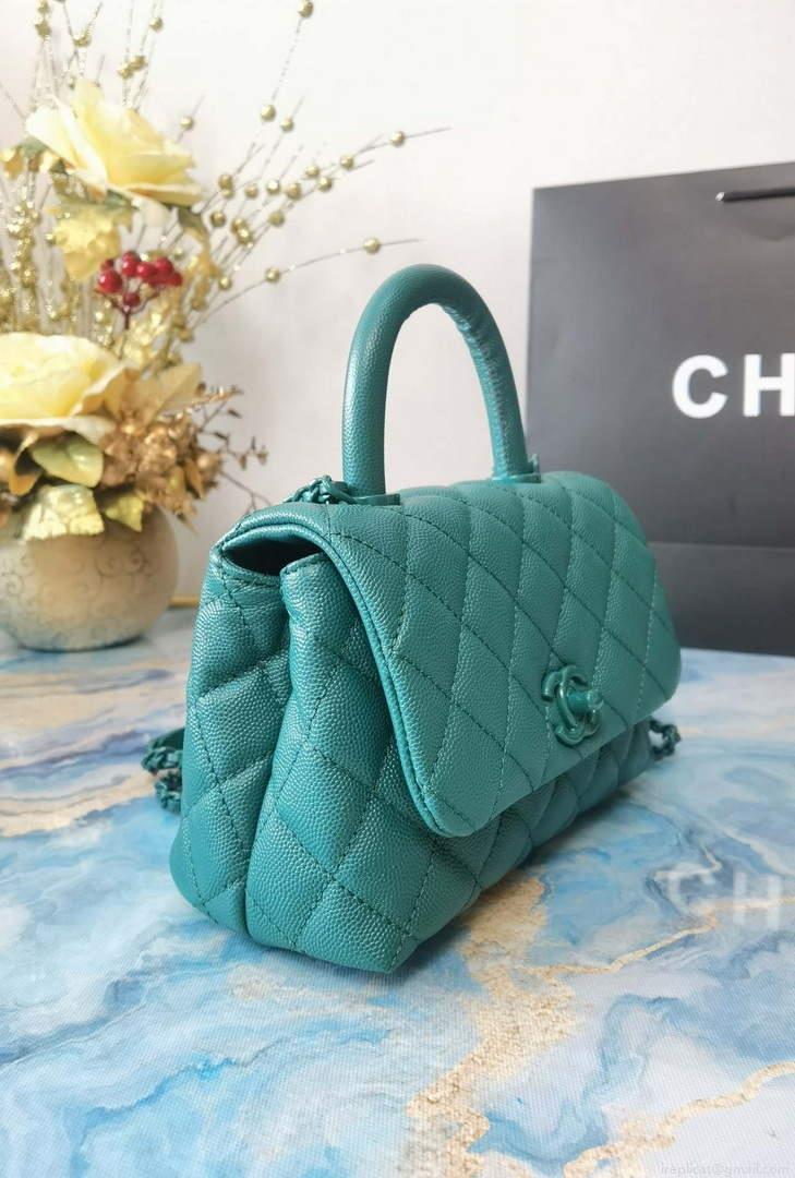 Chanel AS2215 Mini Flap Bag with Top Handle Bag Grained Calfskin Green