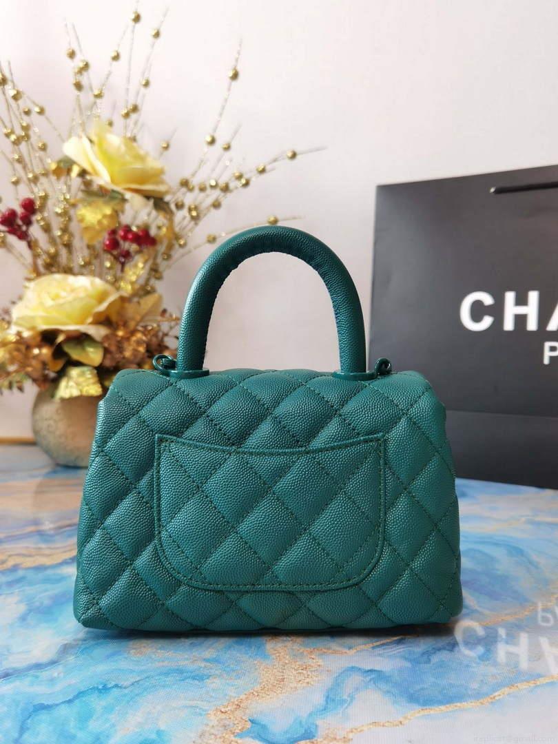 Chanel AS2215 Mini Flap Bag with Top Handle Bag Grained Calfskin Green