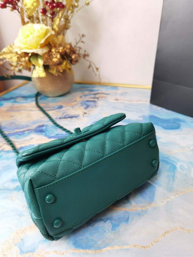 Chanel AS2215 Mini Flap Bag with Top Handle Bag Grained Calfskin Green