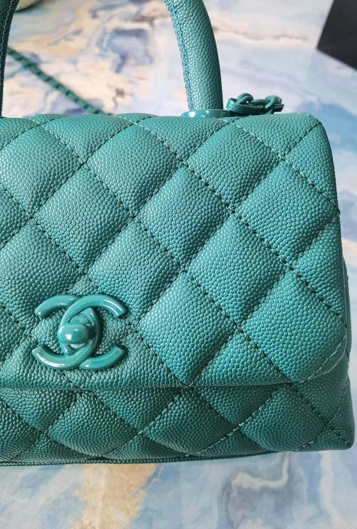 Chanel AS2215 Mini Flap Bag with Top Handle Bag Grained Calfskin Green
