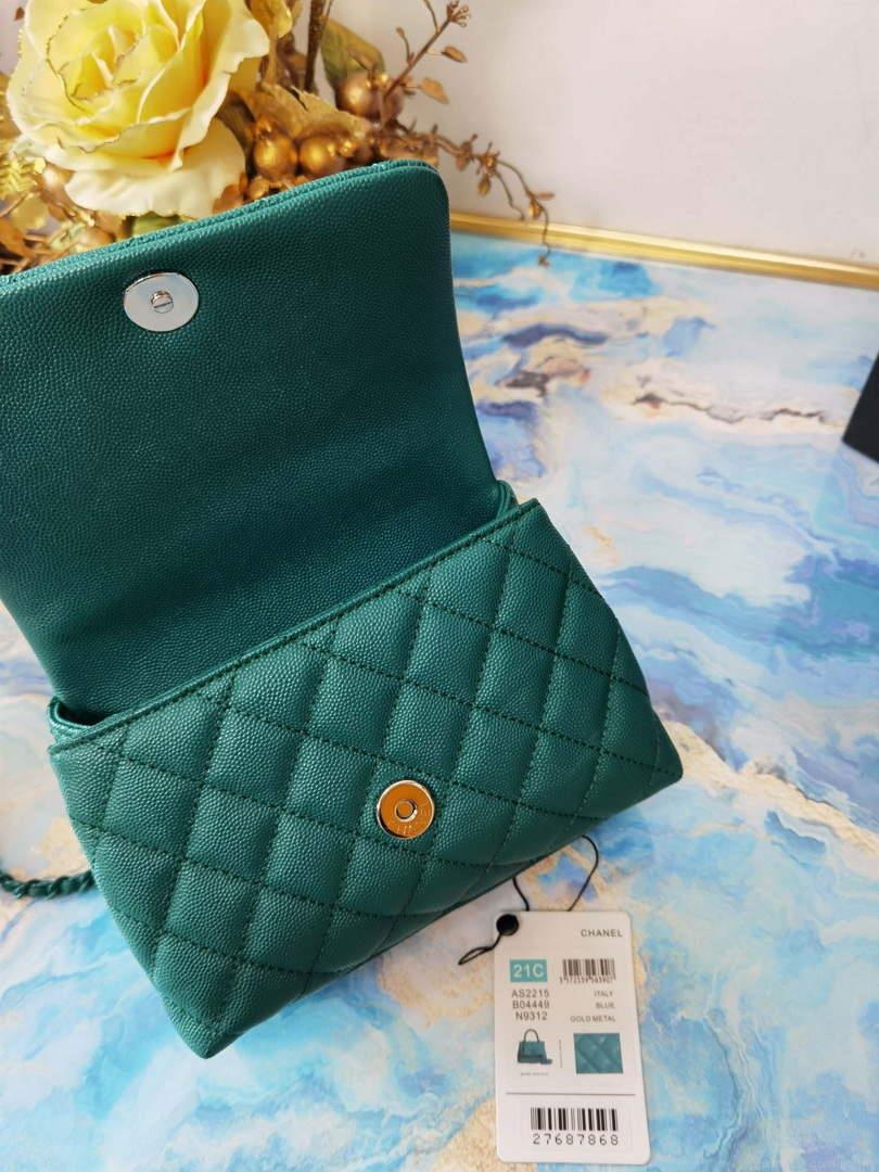 Chanel AS2215 Mini Flap Bag with Top Handle Bag Grained Calfskin Green