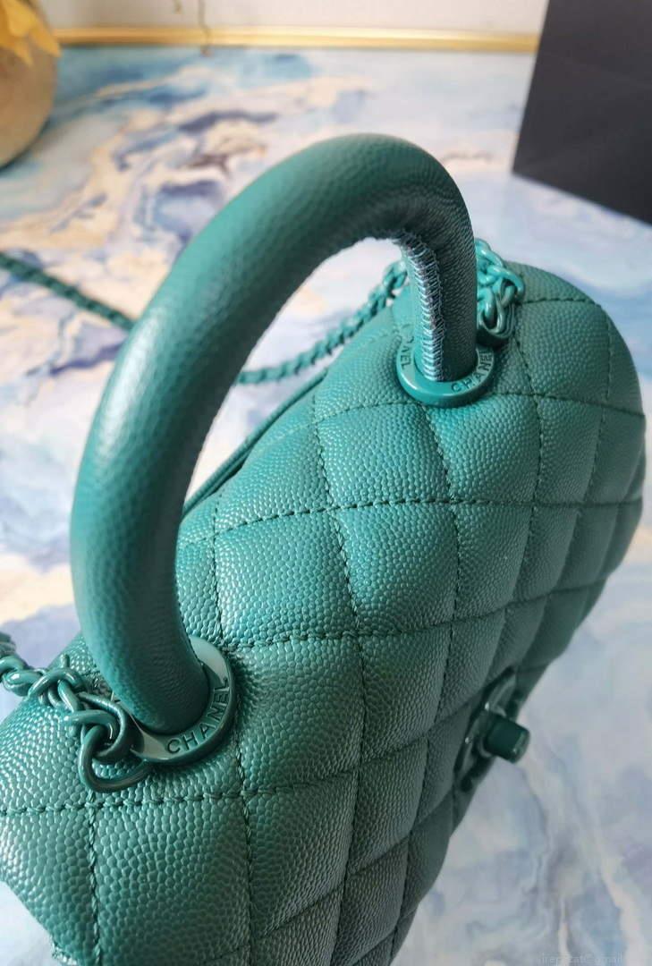 Chanel AS2215 Mini Flap Bag with Top Handle Bag Grained Calfskin Green