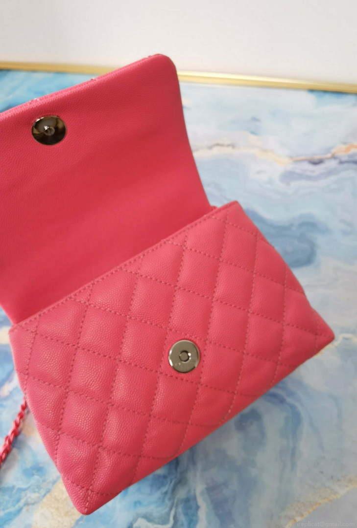 Chanel AS2215 Mini Flap Bag with Top Handle Bag Grained Calfskin Roe Red