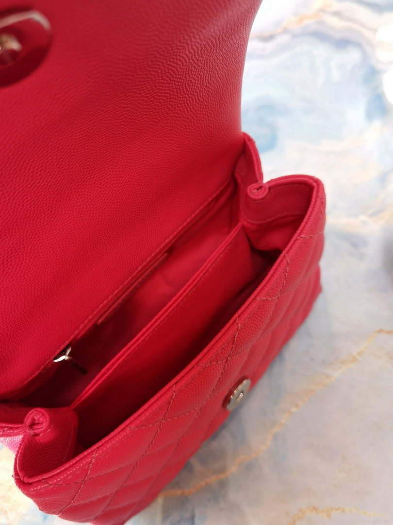 Chanel AS2215 Mini Flap Bag with Top Handle Bag Grained Calfskin Roe Red