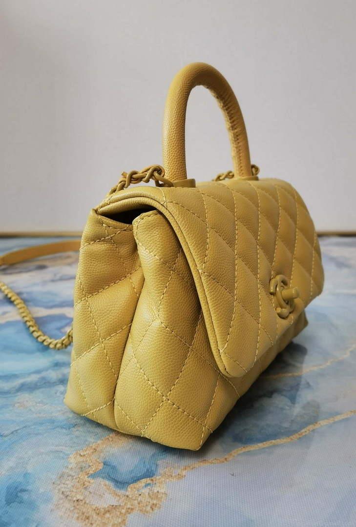 Chanel AS2215 Mini Flap Bag with Top Handle Bag Grained Calfskin Yellow