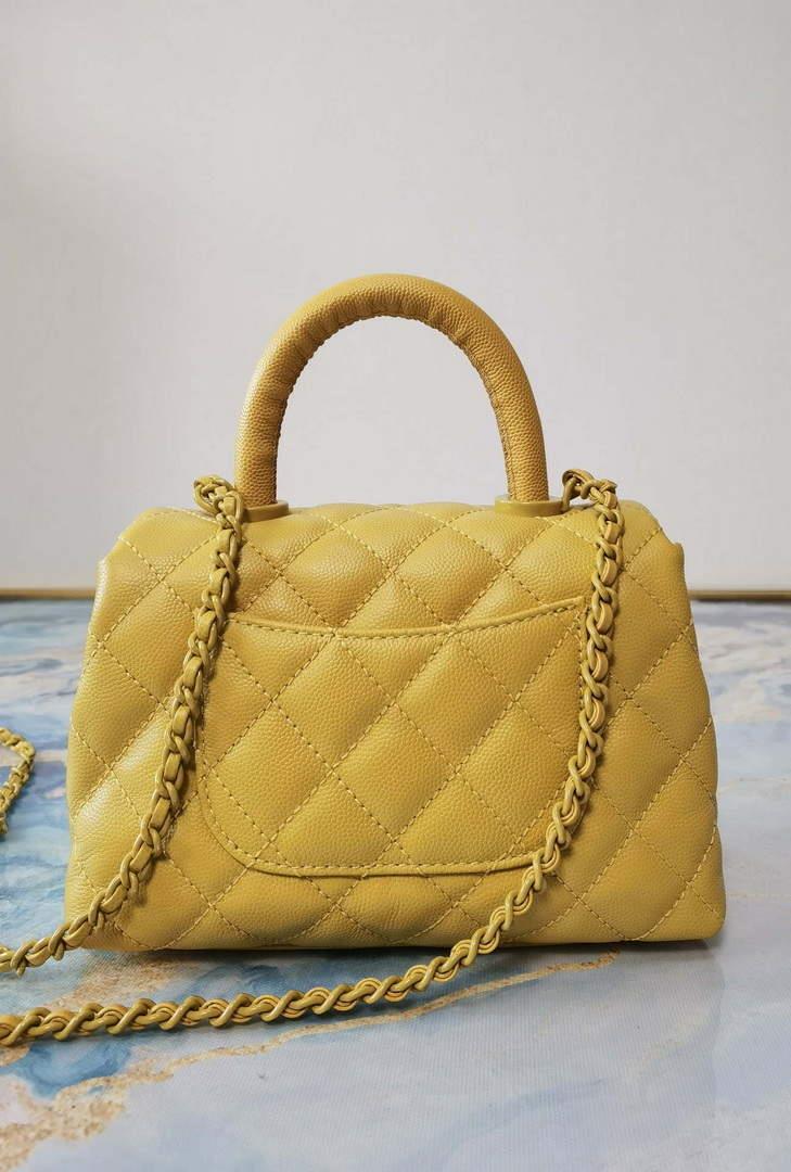 Chanel AS2215 Mini Flap Bag with Top Handle Bag Grained Calfskin Yellow