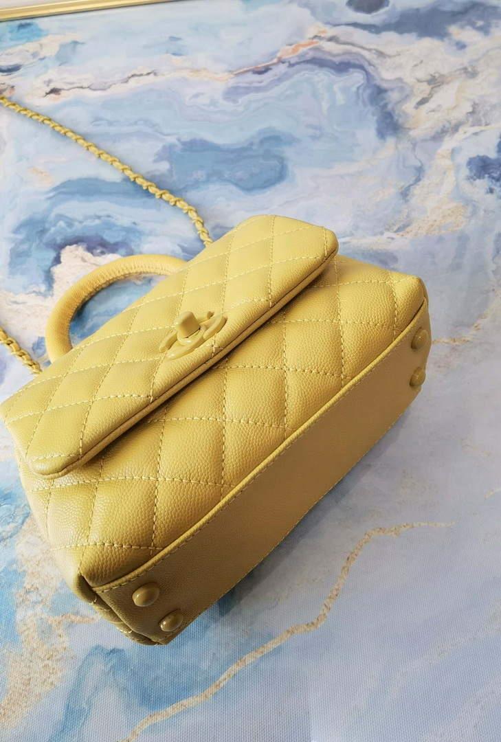 Chanel AS2215 Mini Flap Bag with Top Handle Bag Grained Calfskin Yellow