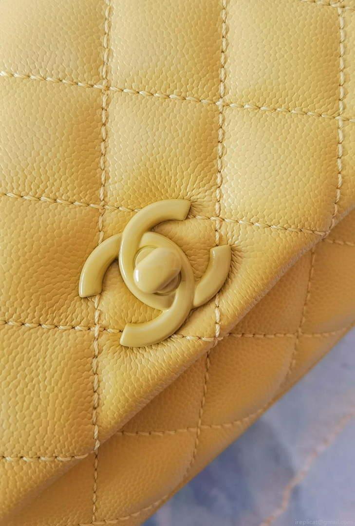 Chanel AS2215 Mini Flap Bag with Top Handle Bag Grained Calfskin Yellow