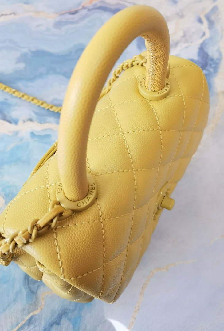 Chanel AS2215 Mini Flap Bag with Top Handle Bag Grained Calfskin Yellow