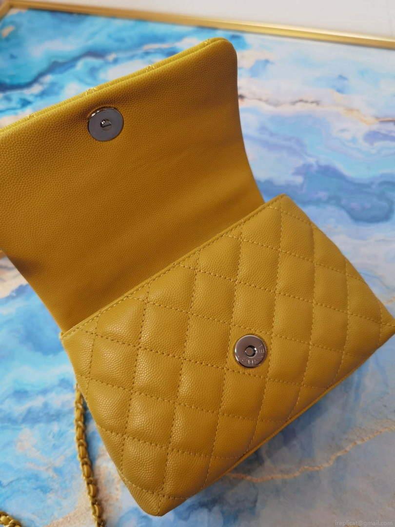 Chanel AS2215 Mini Flap Bag with Top Handle Bag Grained Calfskin Yellow