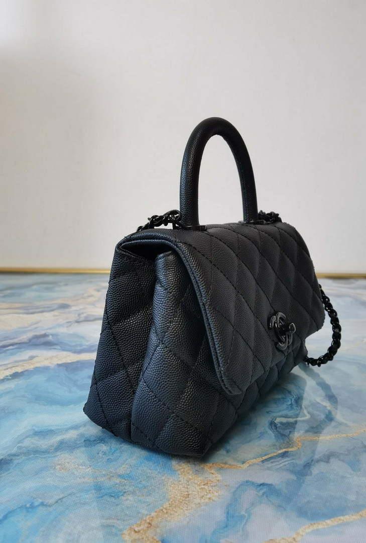 Chanel AS2215 Mini Flap Bag with Top Handle Bag Grained Calfskin Black