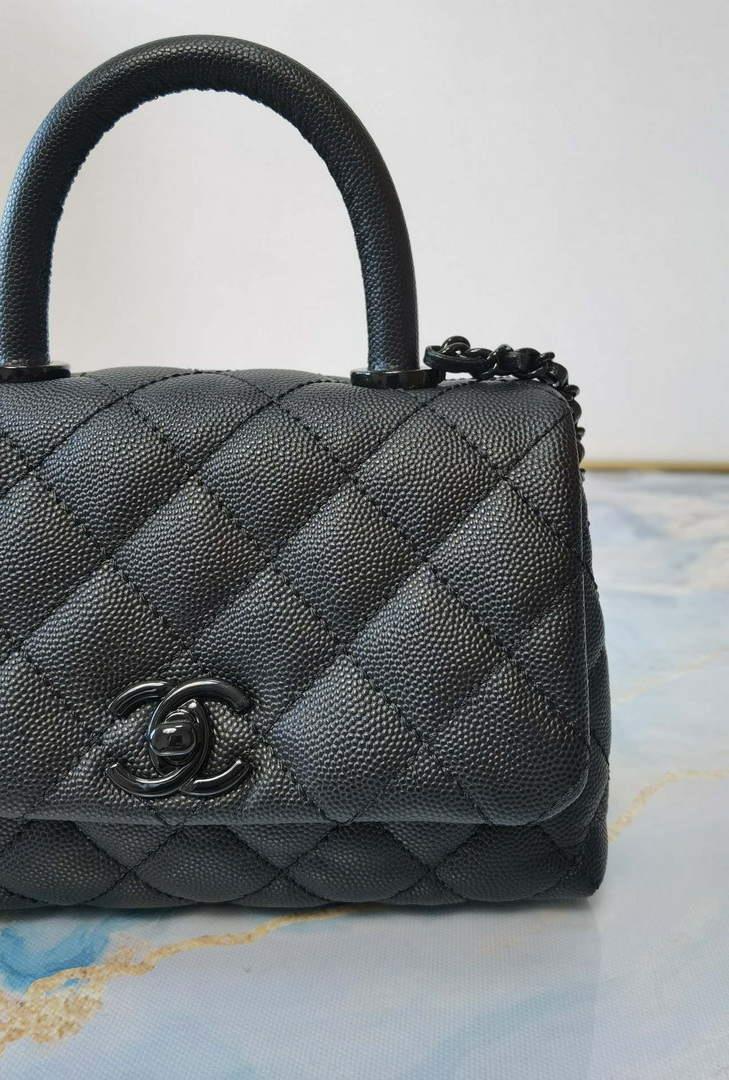 Chanel AS2215 Mini Flap Bag with Top Handle Bag Grained Calfskin Black