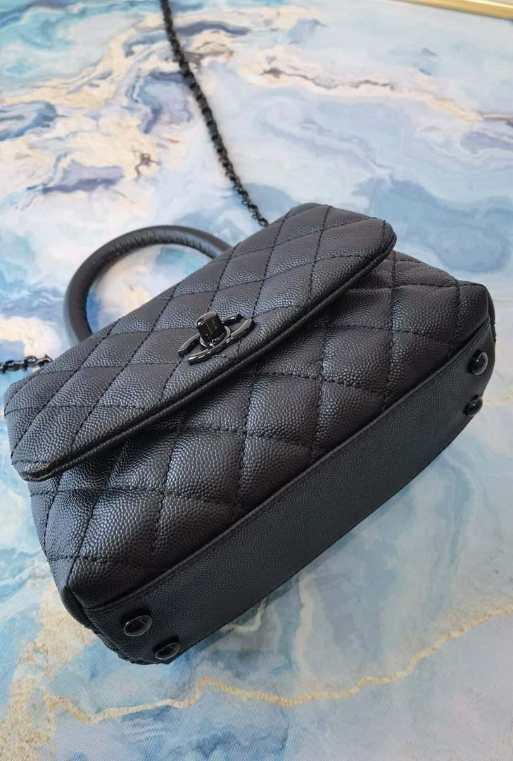 Chanel AS2215 Mini Flap Bag with Top Handle Bag Grained Calfskin Black