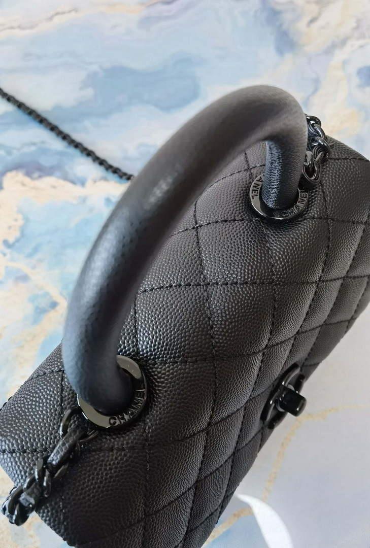 Chanel AS2215 Mini Flap Bag with Top Handle Bag Grained Calfskin Black