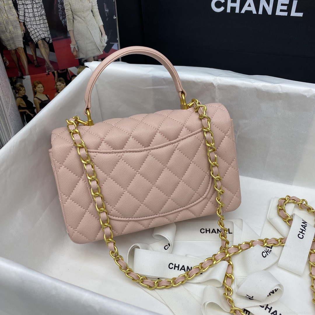 Chanel Mini Flap Bag with top Handle AS2431 Grained Calfskin Pink