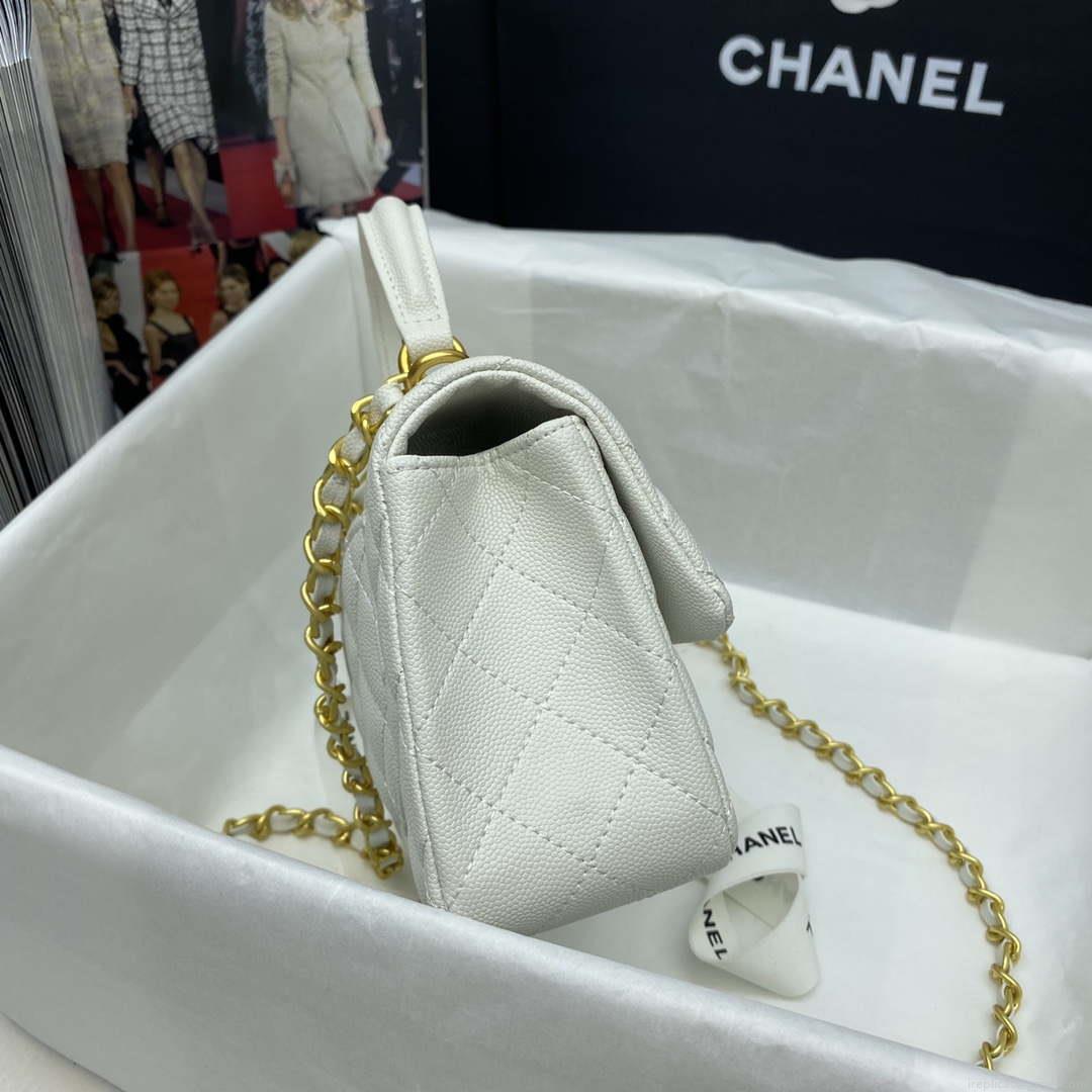 Chanel Mini Flap Bag with top Handle AS2431 Grained Calfskin White
