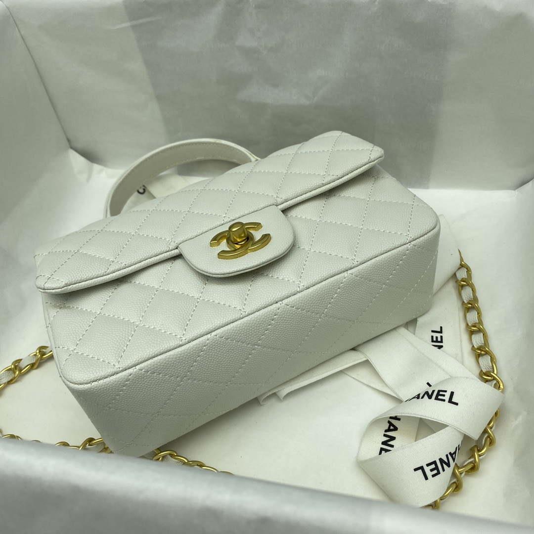 Chanel Mini Flap Bag with top Handle AS2431 Grained Calfskin White