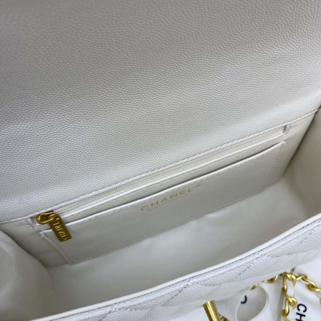 Chanel Mini Flap Bag with top Handle AS2431 Grained Calfskin White