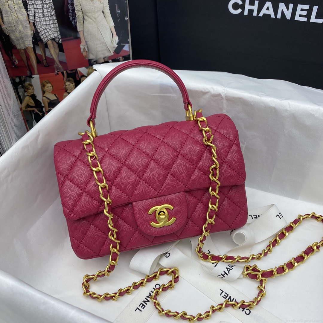 Chanel Mini Flap Bag with top Handle AS2431 Grained Calfskin Red