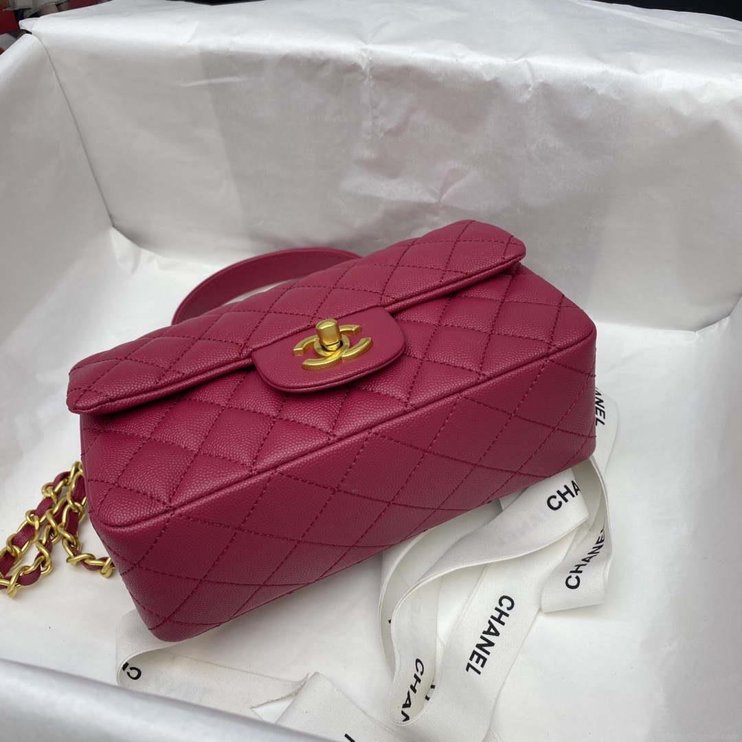 Chanel Mini Flap Bag with top Handle AS2431 Grained Calfskin Red
